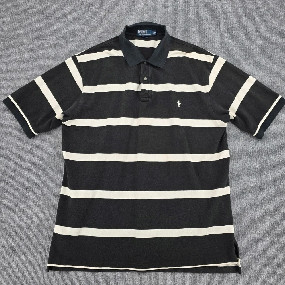 Polo Ralph Lauren Mens 2XLT Tall Black White Striped Cotton Pique Polo Shirt